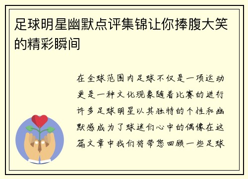 足球明星幽默点评集锦让你捧腹大笑的精彩瞬间
